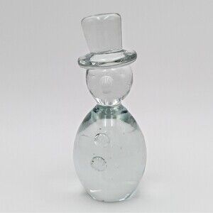 Vintage Blenko Glass Snowman 6.25" Crystal Clear Figurine Paperweight 711A 76A